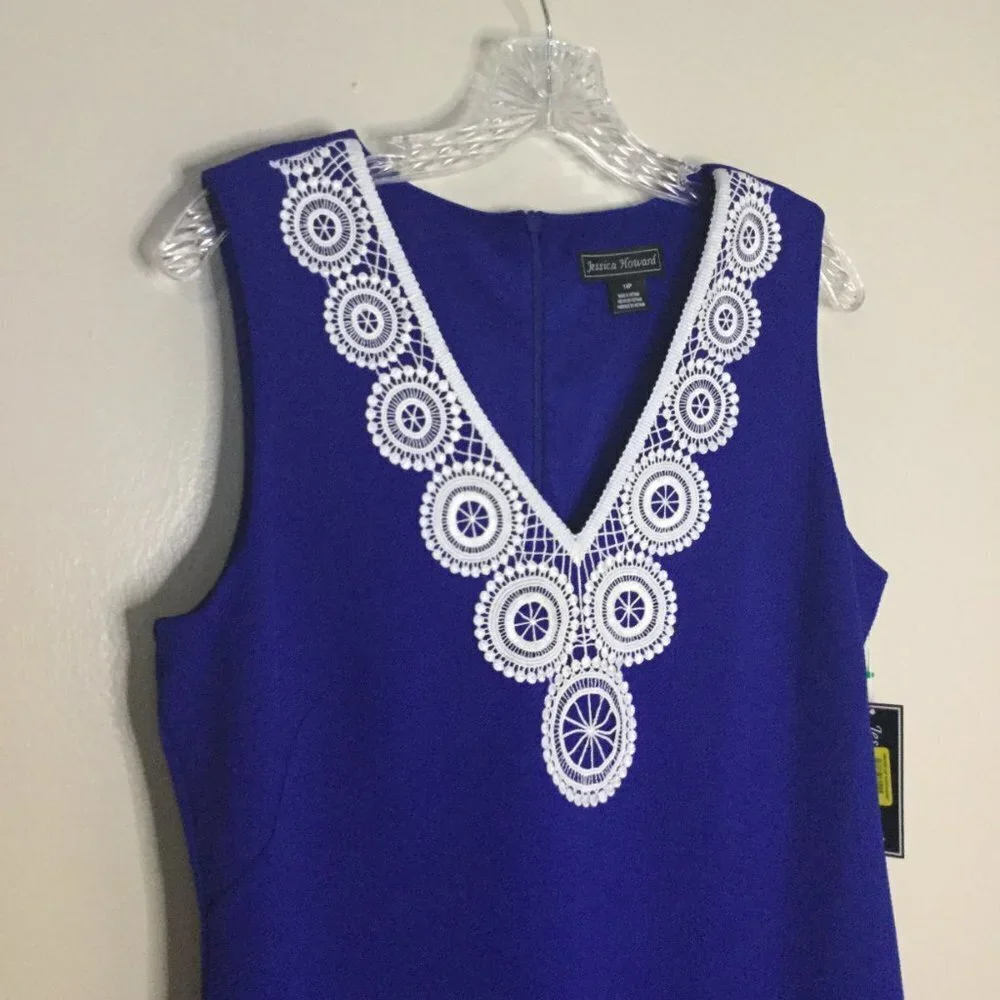 Jessica Howard Royal Blue Crochet Lace Shift Dress